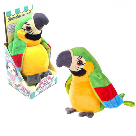 Мягкая интерактивная игрушка-повторюшка Попугай, желтый, в кор. 18 см (CL1715)