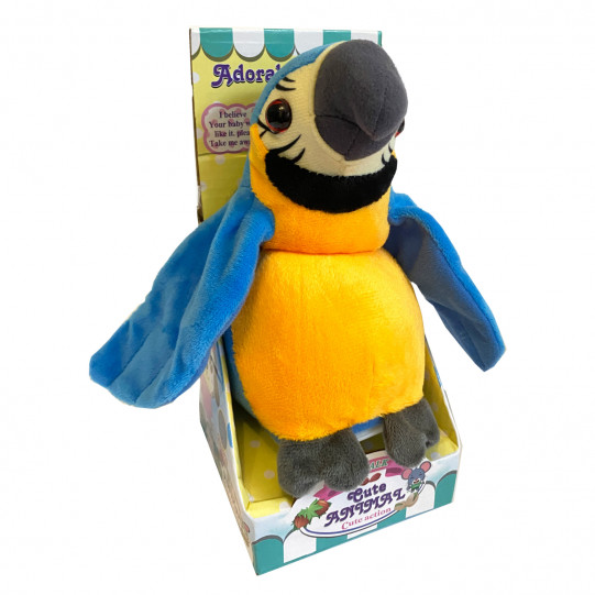 Мягкая интерактивная игрушка-повторюшка Попугай, сине-желтый, в кор. 18 см (CL1715)