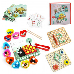 Деревянная игра Мозаика 10 силиконовых кулинарных форм, 81 шарик, две игровых панели, 36 карточек с фигурами и животными (С47253)