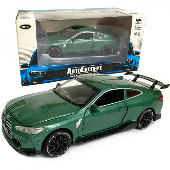 Игрушечная машинка металлическая BMW M4 Coupe АвтоЕксперт БМВ, зеленый, звук, свет, иннерция, откр. двери, капот, багажник, 15*7*5 см (ТК - 99885 )