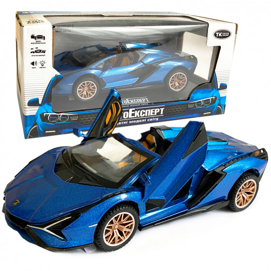 Игрушечная машинка металлическая Lamborghini Sian (Ламборгини Сиан) "АвтоЕксперт", синий цвет, свет, звук, инерция, открываются двери, багажник, капот, 16*6*4см, ТК-11107