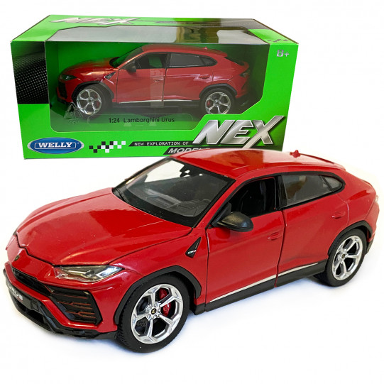 Игрушечная машинка металлическая Lamborghini Urus (Ламборгини Урус) Welly NEX, красный,  инерция, открываются двери, капот, 19*6,5*6,5см, 24094W