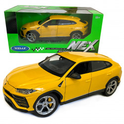 Игрушечная машинка металлическая Lamborghini Urus (Ламборгини Урус) Welly NEX, желтый, инерция, открываются двери, капот, 19*6,5*6,5см, 24094W