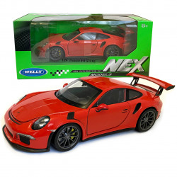 Игрушечная машинка металлическая Porsche 911 GT3 RS Welly NEX, красный, инерция, открываются двери, капот, 19*7*6см, 24080W