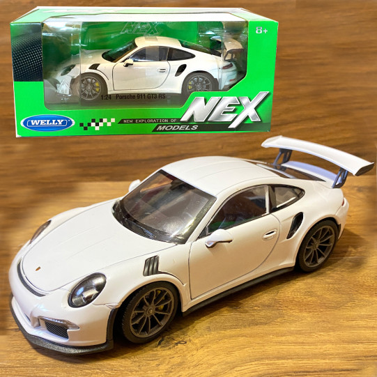 Игрушечная машинка металлическая Porsche 911 GT3 RS Welly NEX, белая, инерция, открываются двери, капот, 19*7*6см, 24080W