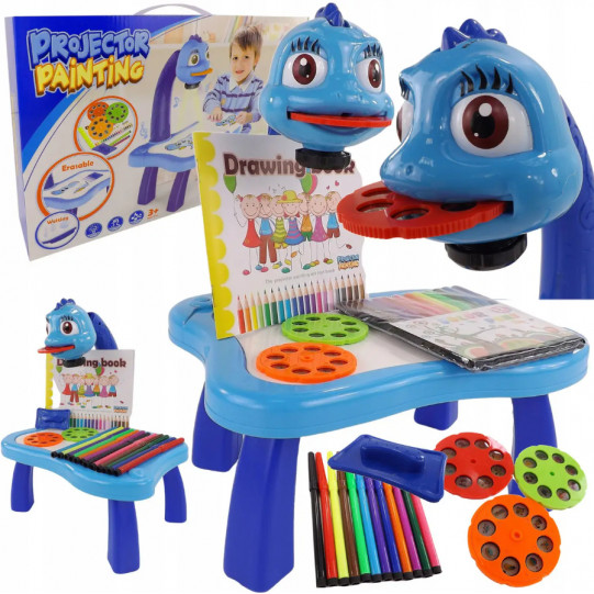 Проектор детский для рисования со столом синий,  слайды, блокнот, фломастеры 27х20х34 см (YM6886-1)