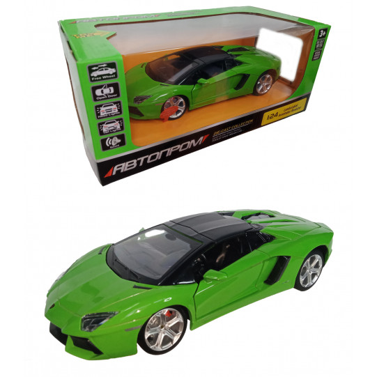 Машинка металлическая автопром «Lamborghini avendador roadster» 1:24 свет, звук, зеленый (68268A)