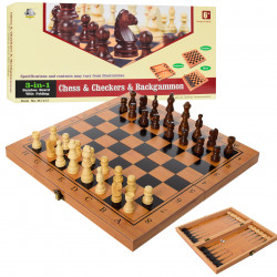 Настольная игра 3в1 Шахматы Шашки, Нарды  дерево, доска лакирована 34*34 см. поле (822)