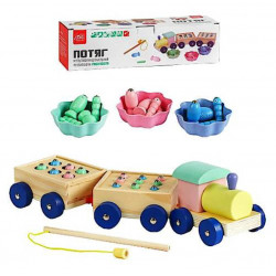 Развивающая игрушка деревянный поезд Fun Game магнитная рыбалка, сортер, каталка 3+ (57841)