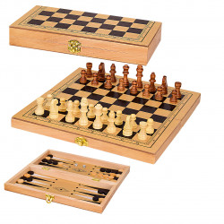 Настольная игра 3в1 Шахматы Шашки, Нарды  дерево, 29,5*29,5 см. поле (S3023)