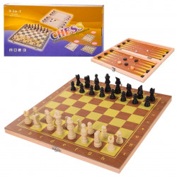 Настольная игра 3в1 Шахматы Шашки, Нарды, пластик 34,5*34,5 см. поле (623А)