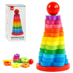Развивающая игрушка деревянная пирамидка цветная вега  башня «Fun Game» 10*10*25 см (63966)