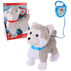Мягкая игрушка интерактивная собачка Лучший друг, хаски на поводке, серый, лает, ходит, виляет хвостом, 22см (PL8201)