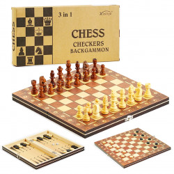 Набор 3в1 Шахматы, шашки, нарды, магнитные, деревянная доска, деревянные фигуры, в кор., размер поля 29*29*2см. (С45103)