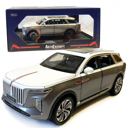 Машинка металева дитяча електромобіль Hongqi E-HS9, сірий, Автоексперт, 1:24, світло, інерція, відкриваються двері, багажник, капот, 21*8*7см (GT - 01816)