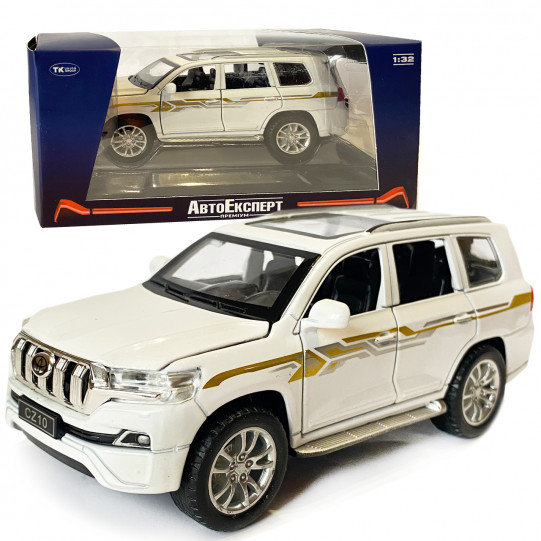 Машинка металева дитяча Toyota Land Cruiser Prado CZ10, тойота прадо, біла, Автоексперт, 1:32, звук, світло, інерція, відкриваються двері багажник капот, 16*5*6см. (GT-06320)