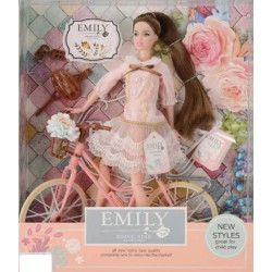 Кукла "Emily" QJ077  с велосипедом и аксессуарами, шарнирная, в кор.33*28*6см
