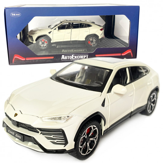 Машинка металева Lamborghini Urus, Ламборгіні Урус, Автоексперт, біла, 1:24,метал, звук,світло,інерція,рухомі елементи, 21*6*8см (GT-06441)