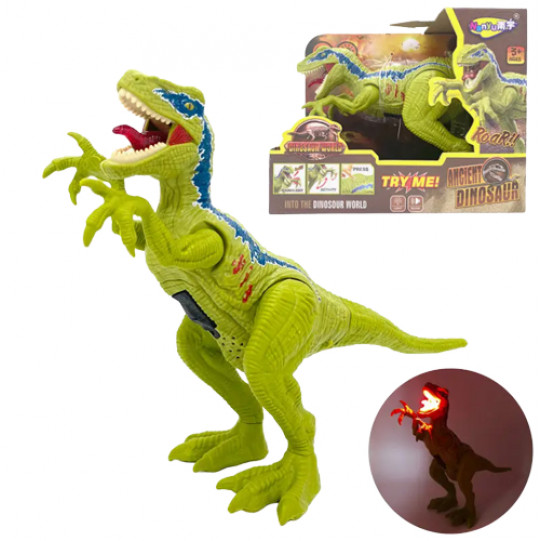 Игрушечный динозавр зеленый, пластик, звук, подсветка, подвижные конечности, 10*27*11см (NY085-A)