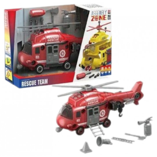 Вертолет - конструктор "Спасательная служба", звуки, подсветка, конструктор, аксессуары, отвертка, подвижные элементы (YW 9090 C)