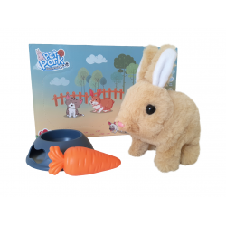 Мягкая игрушка интерактивная Кролик 17 см, в наборе морковка, миска (RA004-1/2/3)
