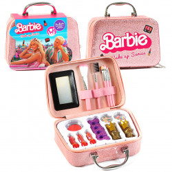 Косметика дитяча, набір косметики Barbie, барбі,  15 елементів, пензлики, набір для манікюру, рум’яна, помади, у валізі 19*7*17см (QH 1001-9 B)