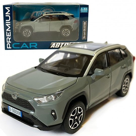 Машинка металлическая Toyota RAV4 Sport Тойота рав 4 спорт серая 1:32 звук свет инерция откр двери багажник капот резиновые колеса 15,5*7*6см (AP-1967)