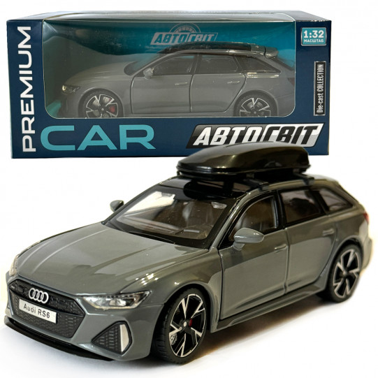 Іграшкова машинка металева Audi RS6 ауді сіра звук світло відкр двері багажник капот багажник Автосвіт 1:32, 15*7*5см (AP-2092) 