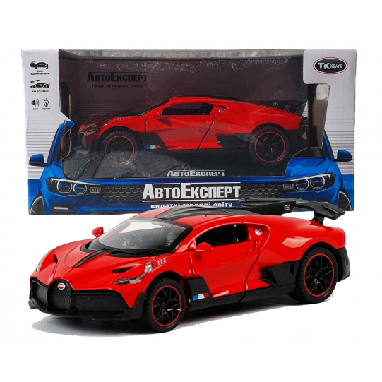 Игрушечная машинка металлическая Bugatti Divo, Бугатти, красная, звук, свет, инерция, откр двери, Автоэксперт, 1:32,15*7*5см (32510)