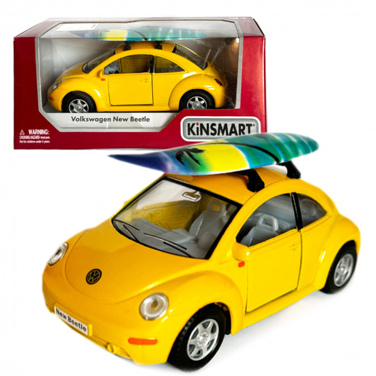 Машинка металева Volkswagen new beetle Фольксваген жук жовтий 1:36 відкр двері резинові колеса 12,5*5*6 см (KT5028WS)