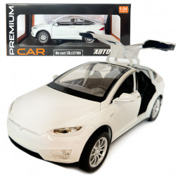 Машинка металева Tesla Model x 90D Тесла біла 1:24 світло звук відкриваються двері баг капот резинові колеса 21*7*10 см (AP-2048)