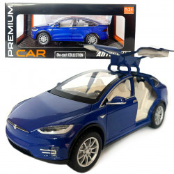 Машинка металева Tesla Model x 90D Тесла синя 1:24 світло звук відкриваються двері баг капот резинові колеса 21*7*10 см (AP-2048)