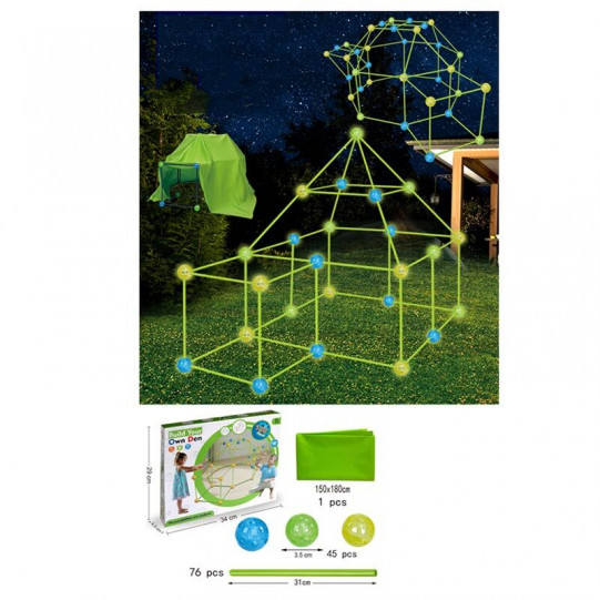 Конструктор-палатка 45 шариков (3,5см) 76 стержней (31см) ткань в кор 34*4*29см (2021-28)
