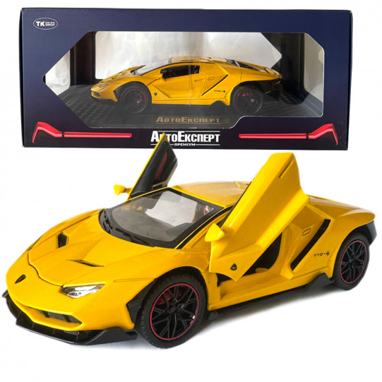 Машинка металлическая Lamborghini LP 770-4 АвтоЭксперт Ламборгини желтая свет звук откр двери багажник капот 20*8*5 см (GT-01260)