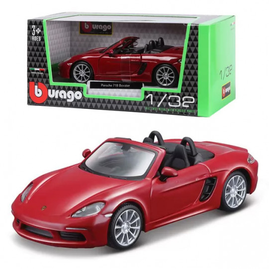 Машинка металлическая Porsche 718 Boxster Bburago 1:32 Порше откр двери красный 13*4*6 см (18-43049)