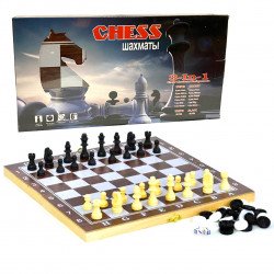 Настольная игра Шахматы, шашки, нарды 3в1 (деревянная доска, фигурки пластик) F22016