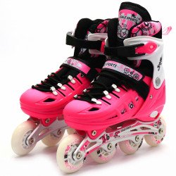 Детские ролики розовые (размер 31-34, металл, светящиеся колёса ПУ) LF905S