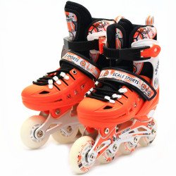 Детские ролики Scale Sports оранжевые (размер 31-34, металл, светящиеся колёса ПУ) LF905S