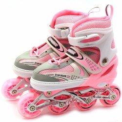 Детские ролики розовые (размер 28-33, металл, светящиеся колёса ПУ) 518333674-s