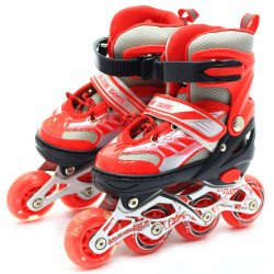 Детские ролики красные (размер 28-33, металл, светящиеся колёса ПУ) 1343975601-s
