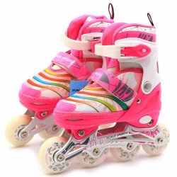 Детские ролики розовые (размер 39-42, металл, светящиеся колёса ПУ) LF907ML