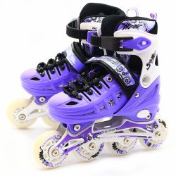 Детские ролики фиолетовые (размер 39-42, металл, светящиеся колёса ПУ) LF905L