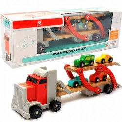 Дерев'яна іграшка Автовоз Top Bright перевізник 40х8х12 см (трейлер, 4 машинки) 120327