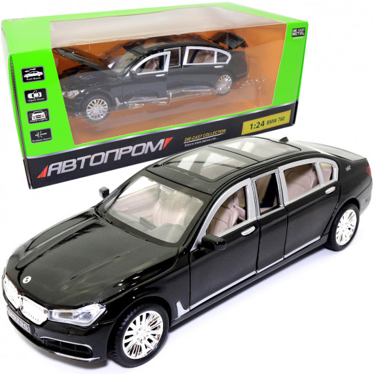 Машинка іграшкова Автопром «BMW 760» кадилак метал, 20 см, чорний, світло, звук, двері відчиняються (7695)