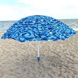 Парасолька пляжна (діаметр - 2.4 м) - синій, дельфіни (MH-0042)