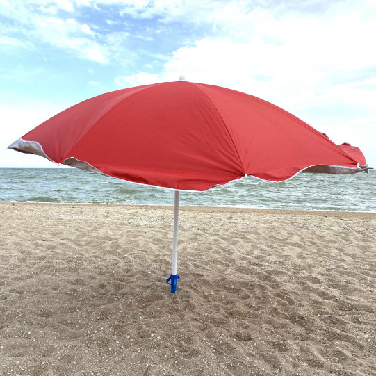 Парасолька пляжна (діаметр - 1.8 м) - срібло, червоний (МН-2686)