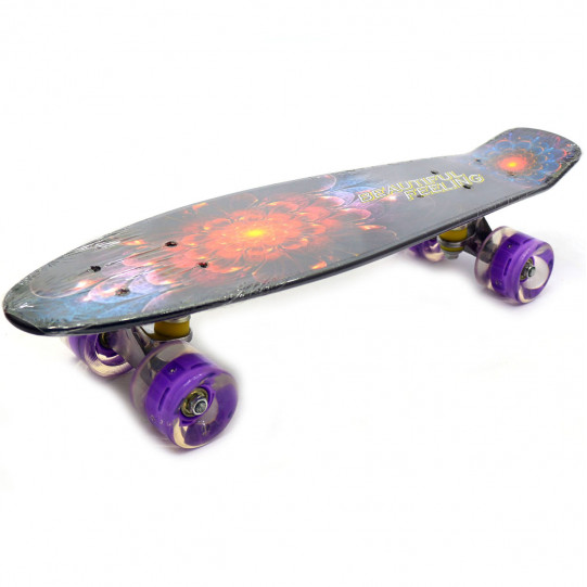 Пенні борд (скейт) з безшумними світяться колесами, 55х15 см (квітка) S-99160