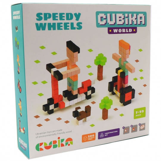 Дитячий дерев'яний конструктор Cubika (Кубика) швидкі колеса, 200 деталей, 15290