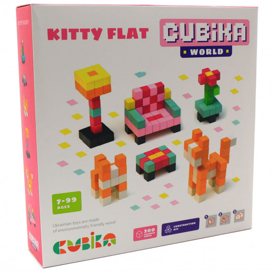 Дитячий дерев'яний конструктор Cubika (Кубика) будиночок кішки, 200 деталей, 15313