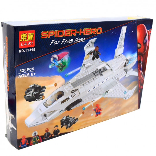 Конструктор Lari «Спайдермен» Super Heroes Marvel Реактивный самолет Старка и атака дрона, 528 деталей (11315)